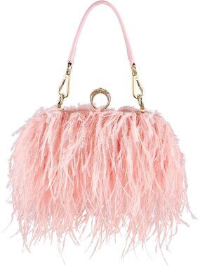 Women Tote Bag Fluffy Purse Clutch Feather Evening Handbag for Wedding